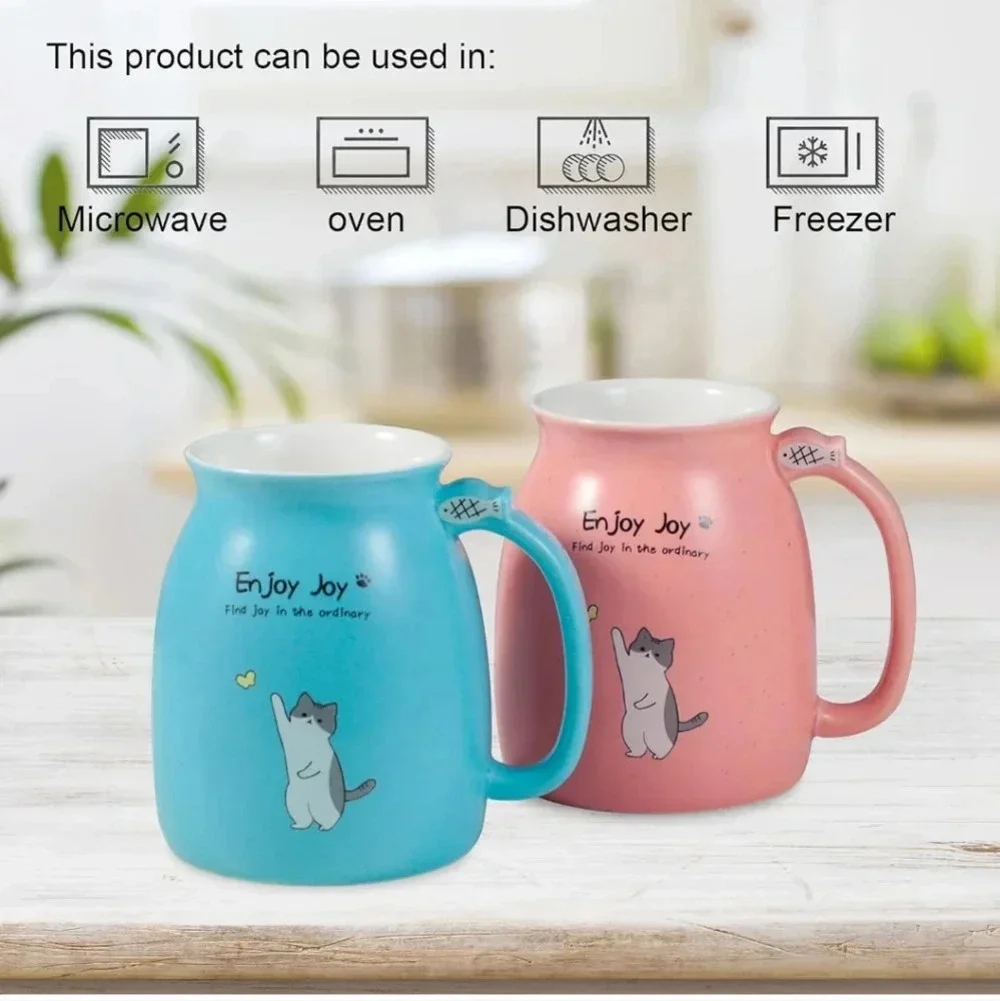 Cute Cat Cup Ceramic Coffee Mug with Kawaii Cat Wooden Lid, Lovely Stainless Ste